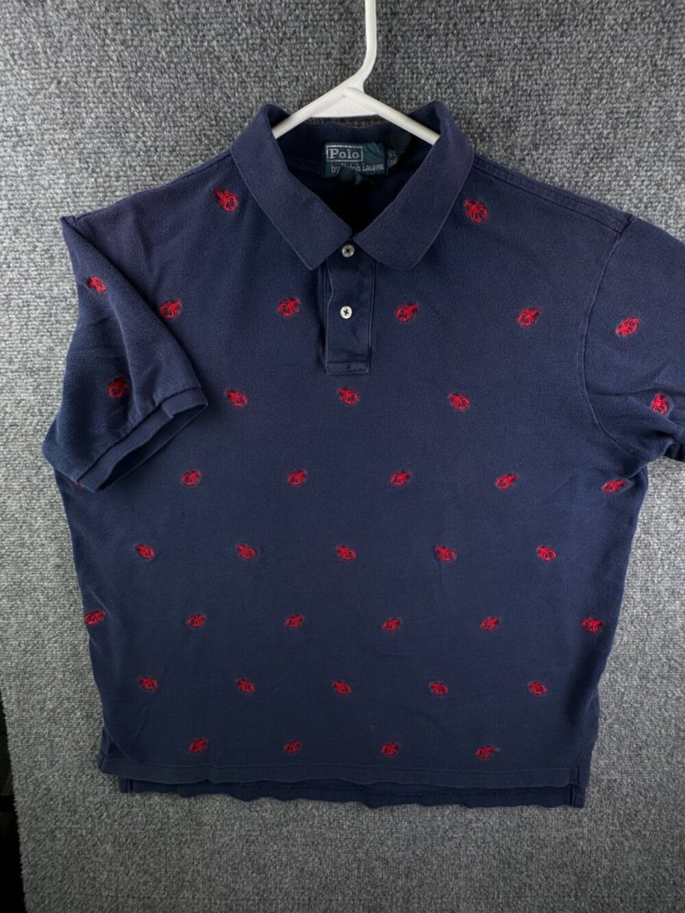 Polo Ralph Lauren Lobster Print Short Sleeve Polo Shirt Navy Blue Red XL Custom